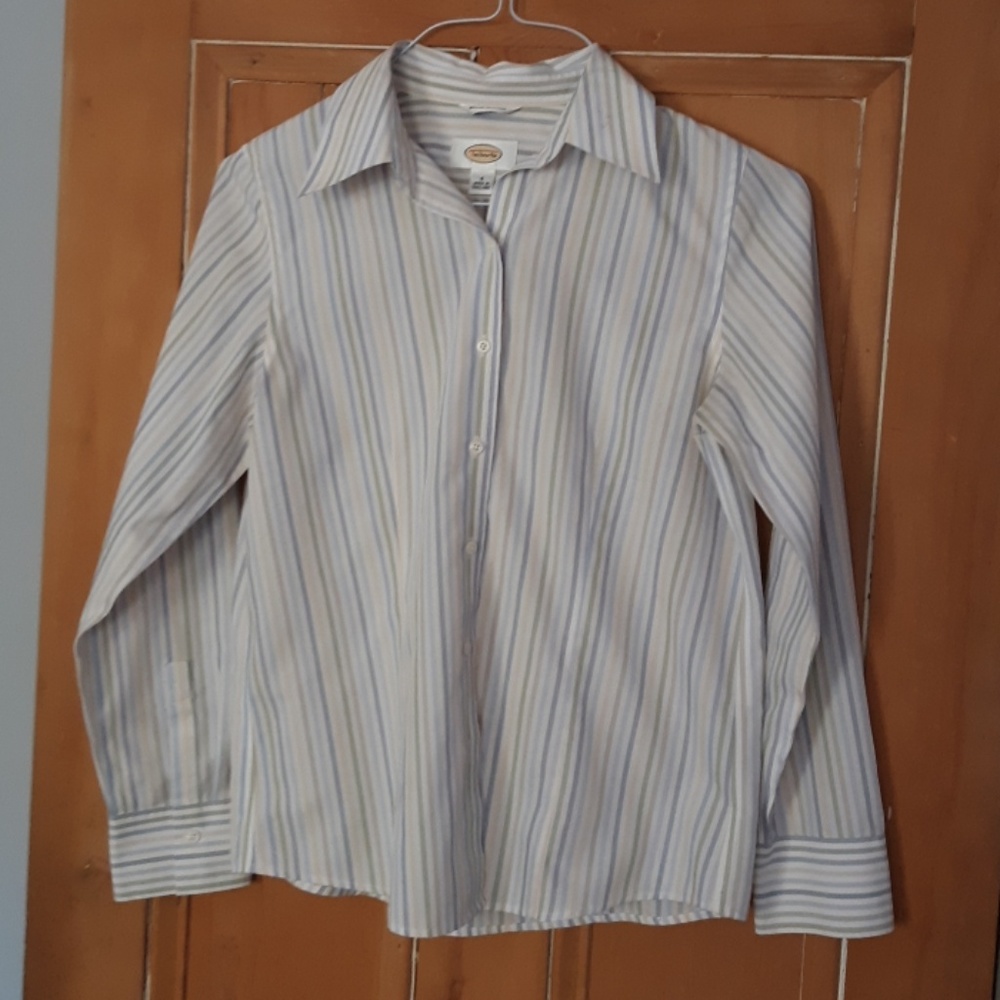 Pastel striped wrinkle free cotton blouse